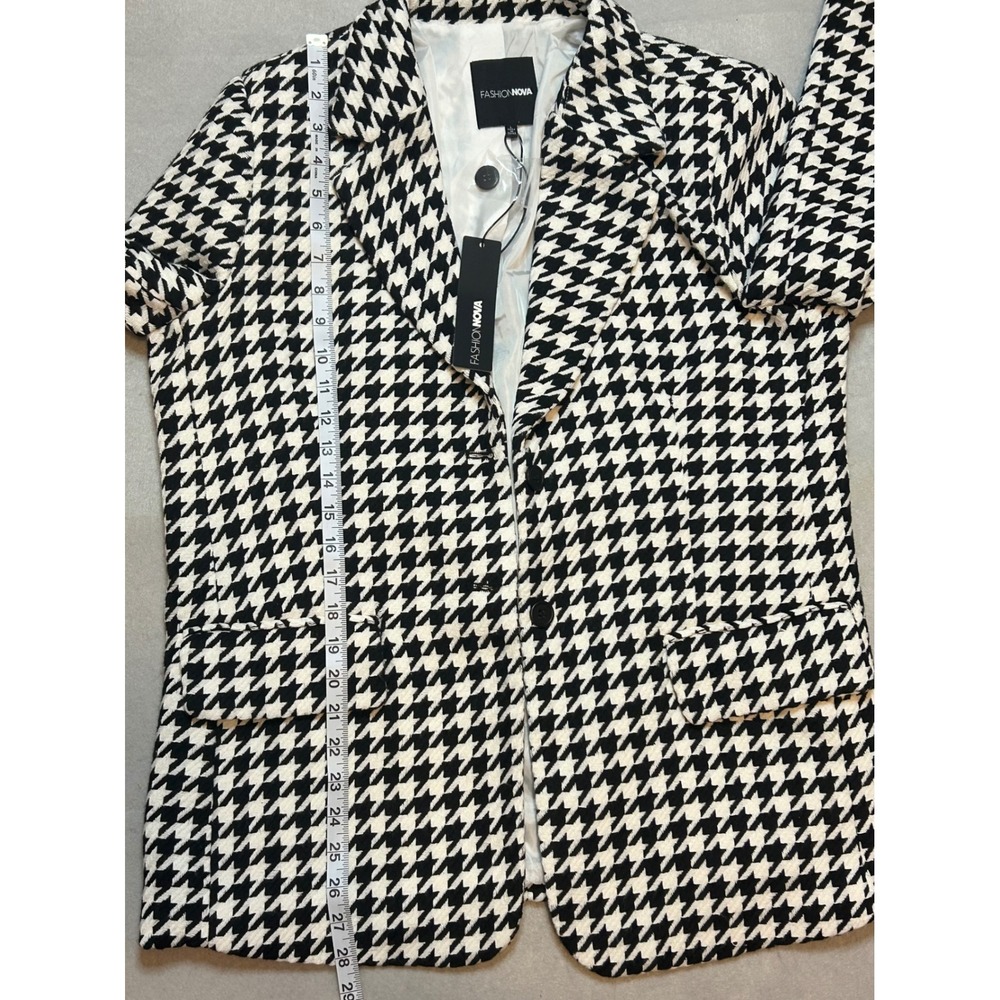 Fashion Nova Houndstooth Blazer Black White Two Button Jacket Large - Picture 4 of 8